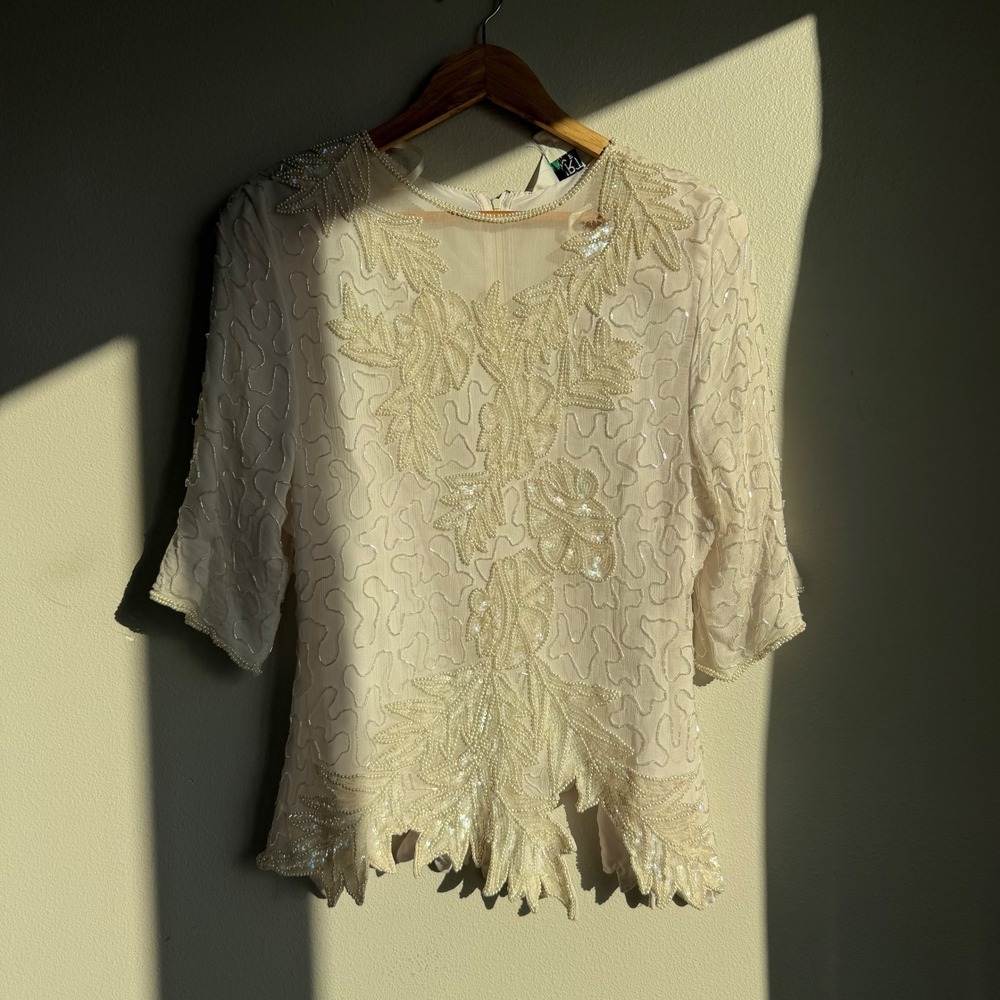 Vintage James‎ River Traders 100% Silk Beaded Evening Top - Picture 2 of 8